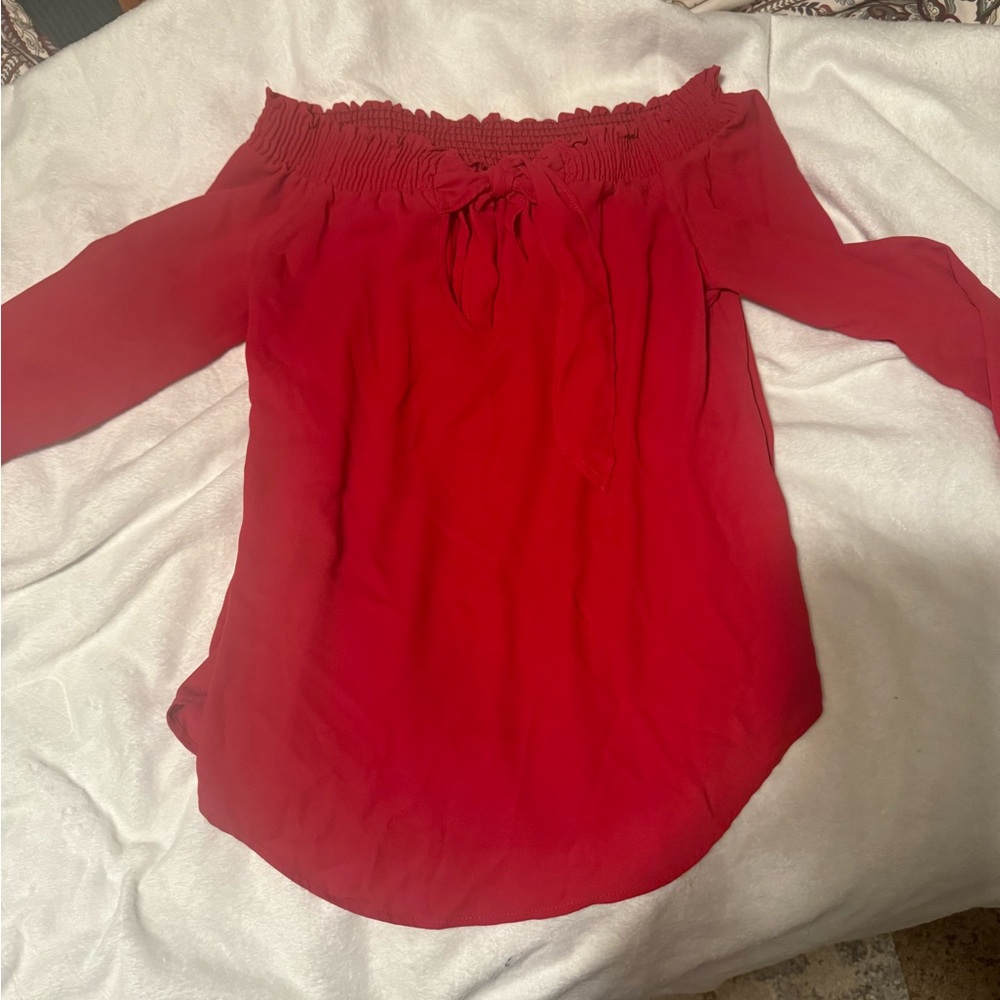 Red off shoulder flowy top